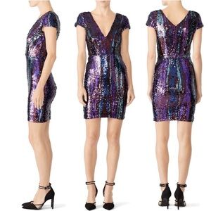 DRESS THE POPULATION Zoe Brushstroke Mini Dress